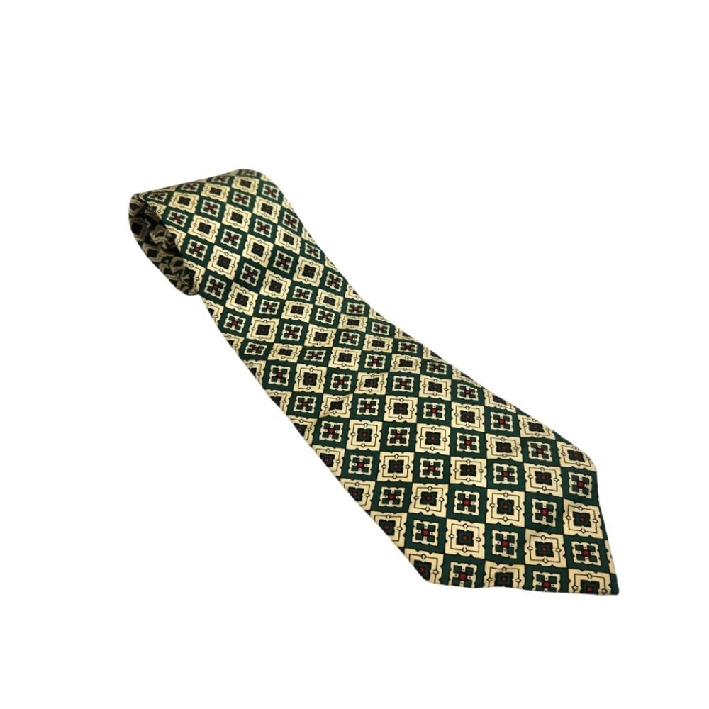 Vintage Polo Ralph Lauren Handmade In USA 100% Silk Abstract Diamond Print Tie